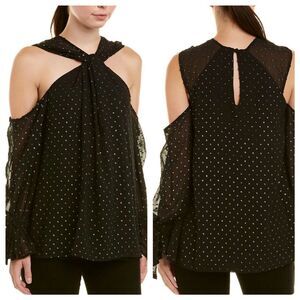 NEW Bardot Women's Size 10/Large Sheer Neck Tie Top Shirt in Black